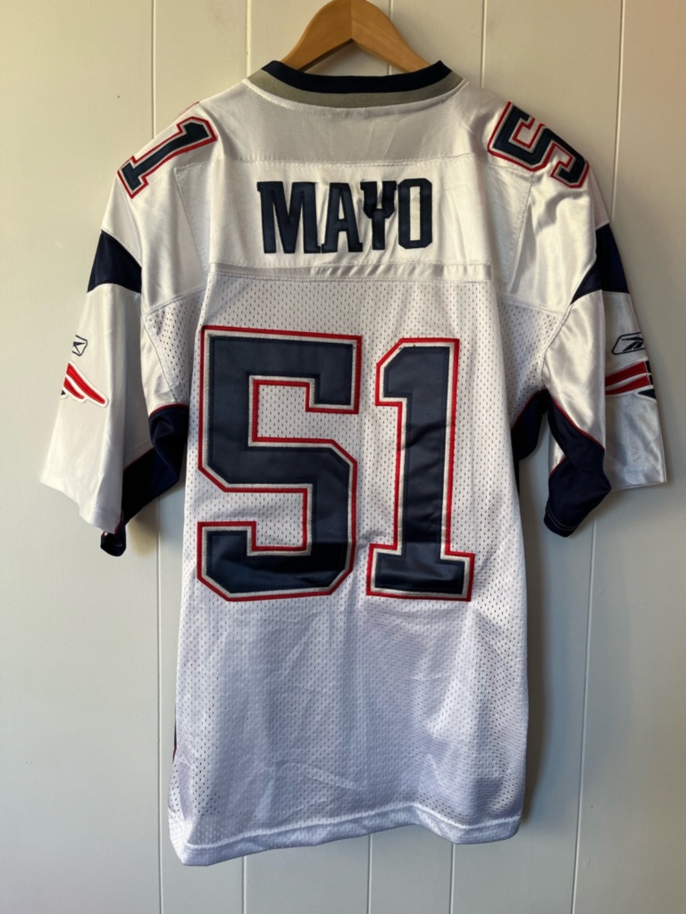 NWT Jerod Mayo Reebok New England Patriots On Field Away White Jersey vintage
